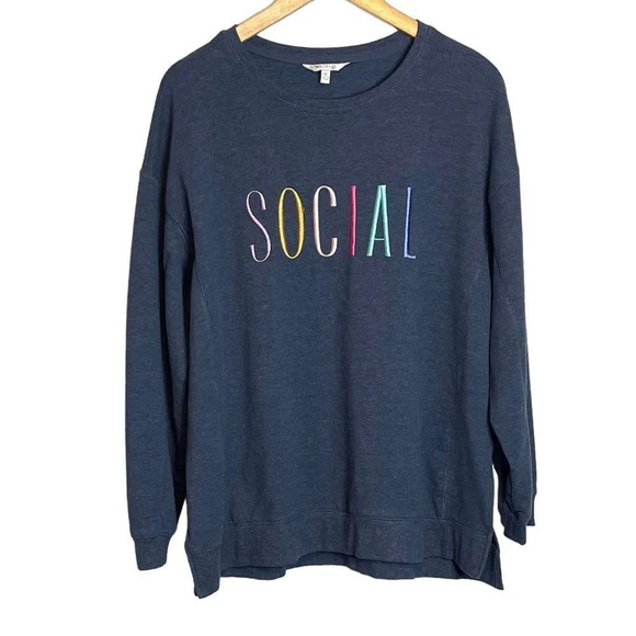 Wildfox | Sweatshirt Crewneck Social Long Sleeve Side Slits Soft Stretch - Picture 4 of 8